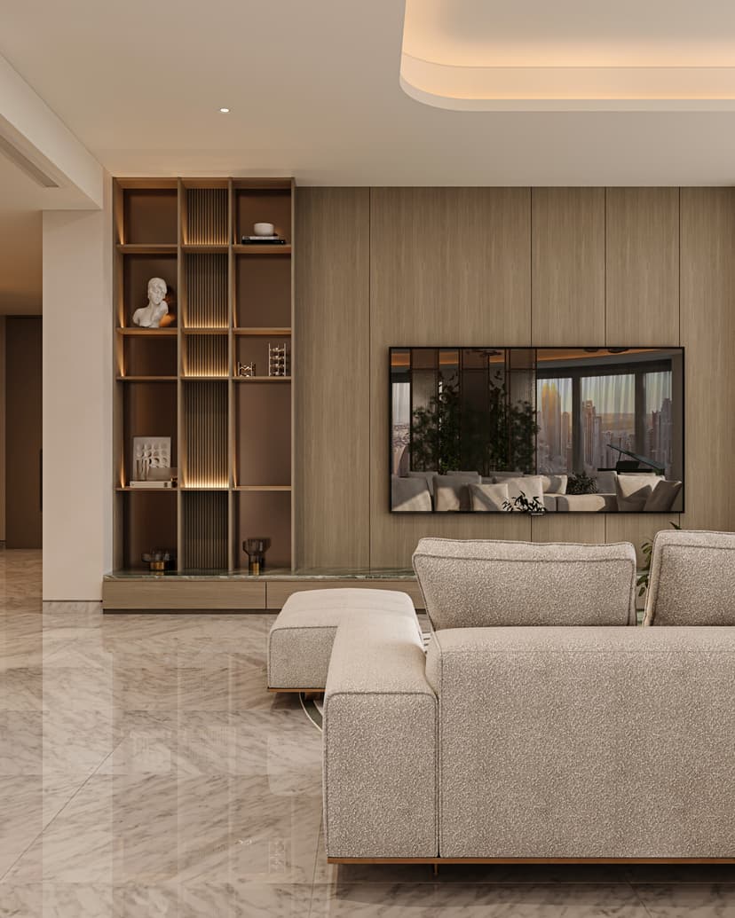 Elegant villa living room with ambient lighting