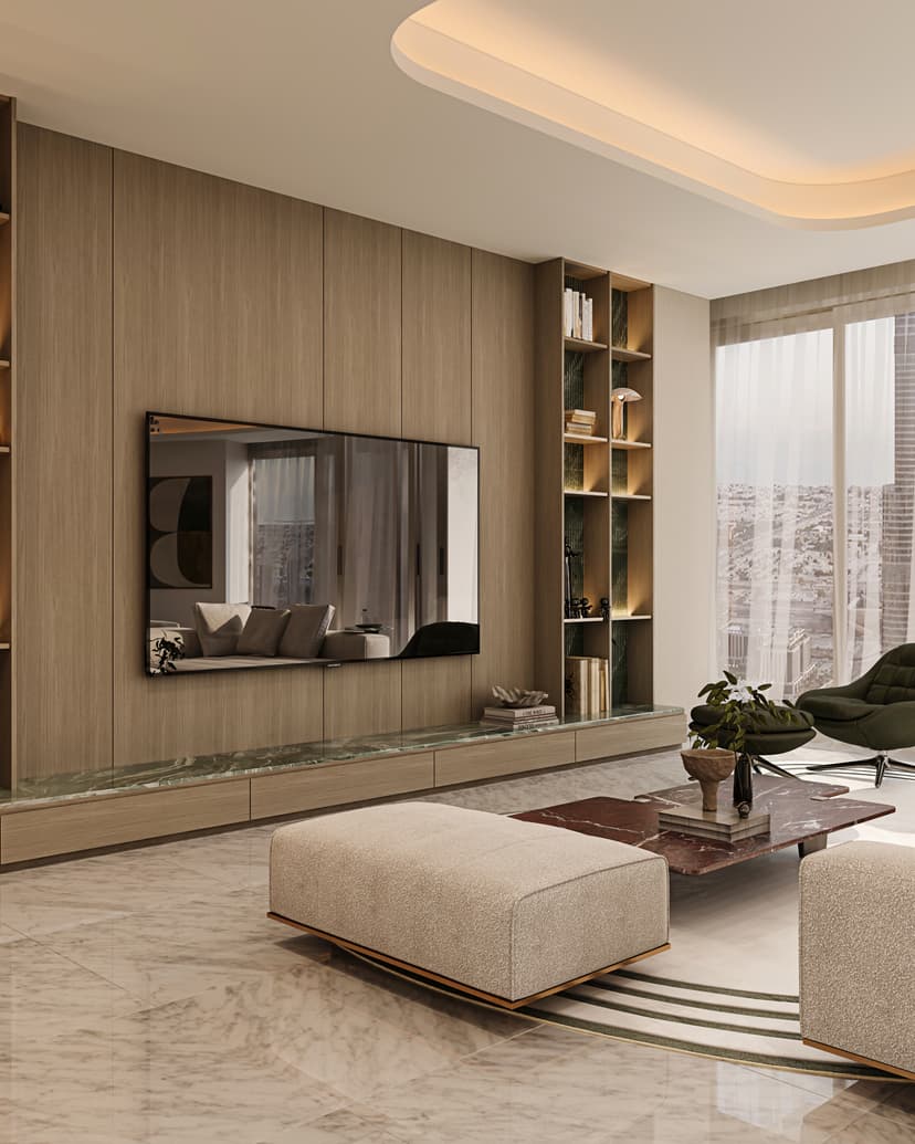 Elegant villa living room with ambient lighting