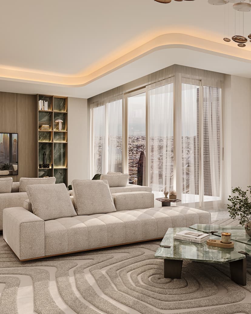 Elegant villa living room with ambient lighting