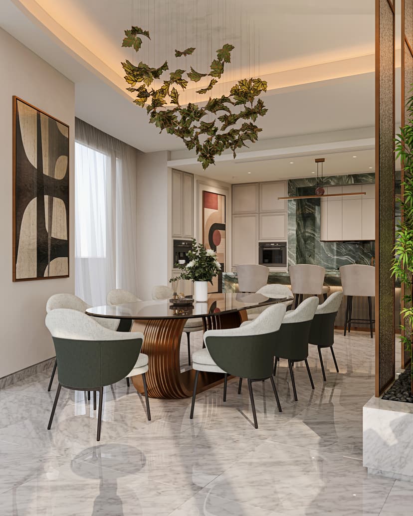 Elegant villa living room with ambient lighting