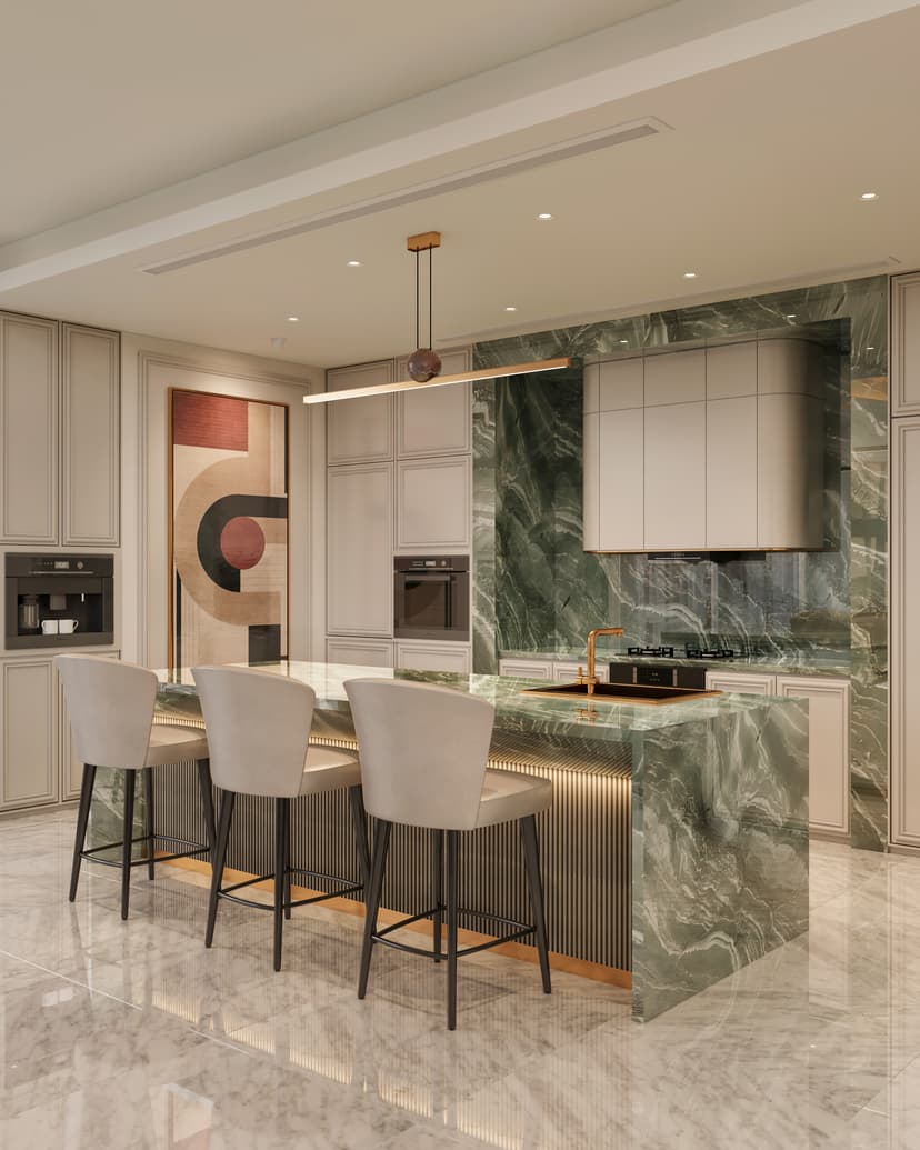 Elegant villa living room with ambient lighting