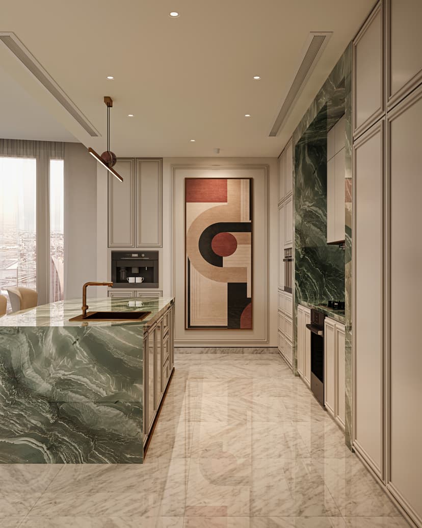 Elegant villa living room with ambient lighting