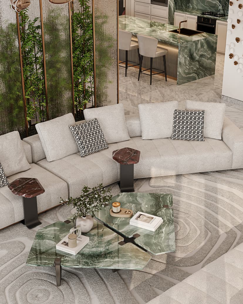 Elegant villa living room with ambient lighting