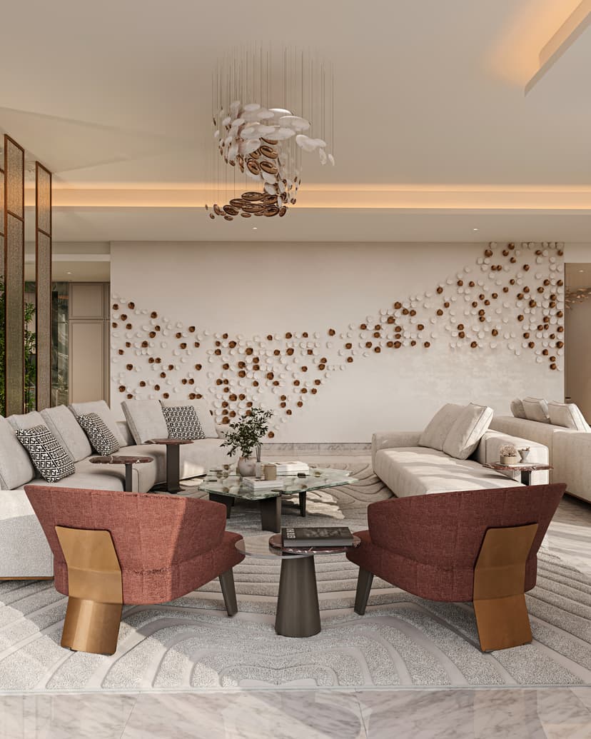 Elegant villa living room with ambient lighting