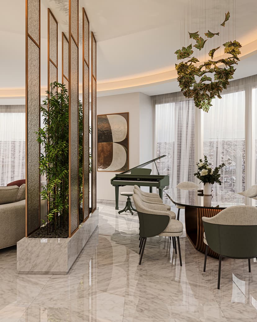 Elegant villa living room with ambient lighting