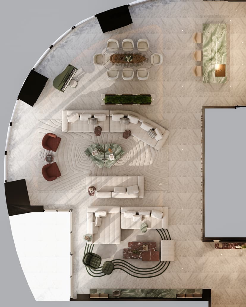 Elegant villa living room with ambient lighting