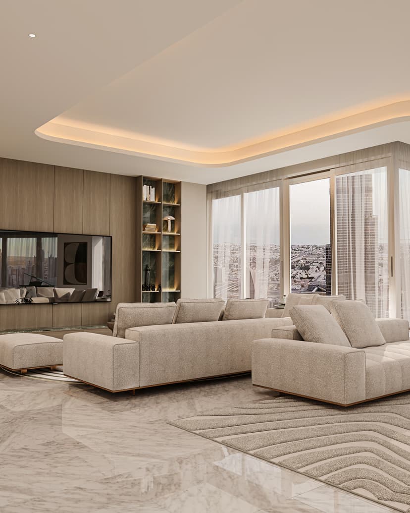 Elegant villa living room with ambient lighting