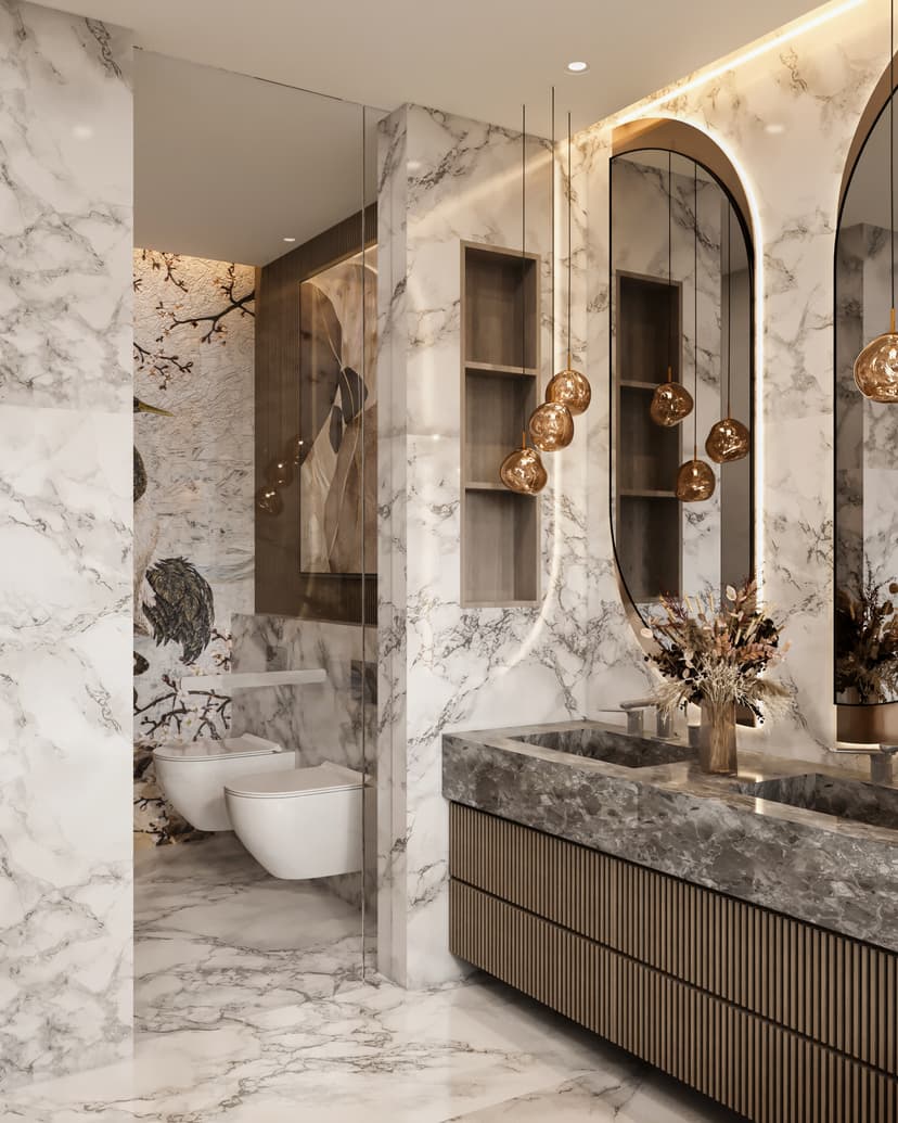 Master bathroom with marble finishes