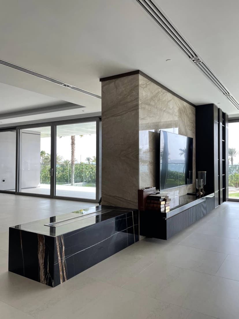 Elegant villa living room with ambient lighting