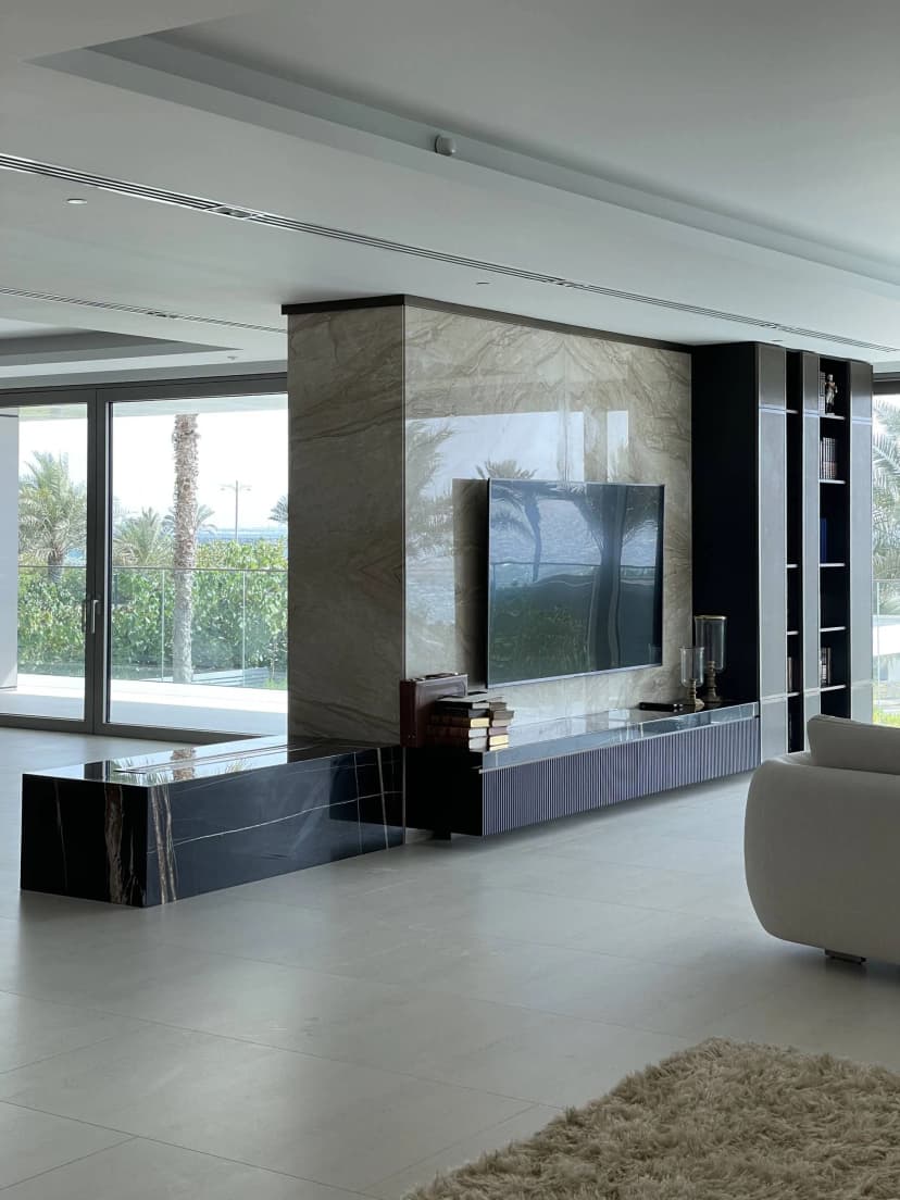 Elegant villa living room with ambient lighting