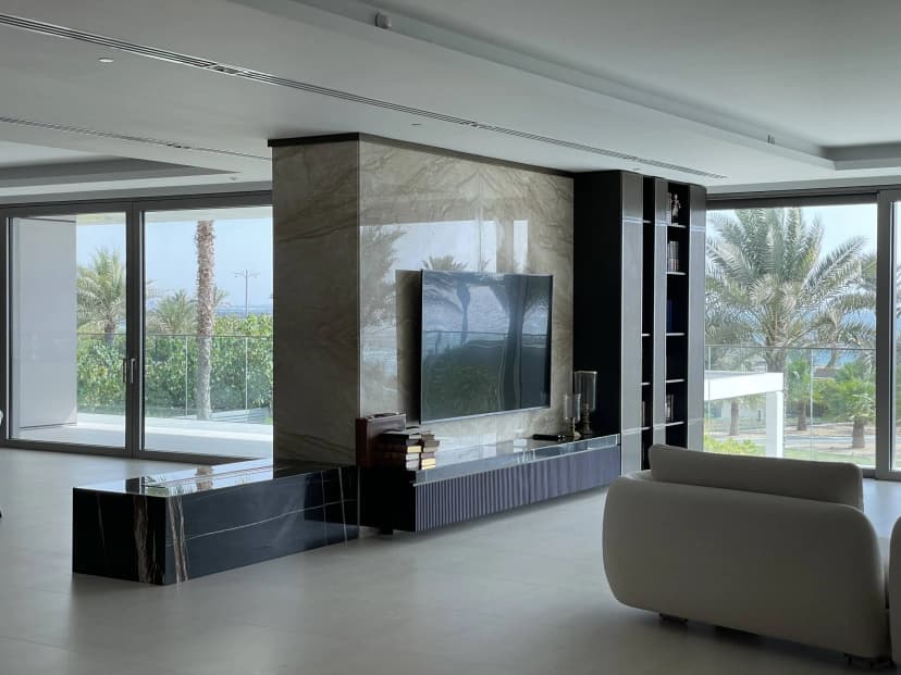 Elegant villa living room with ambient lighting