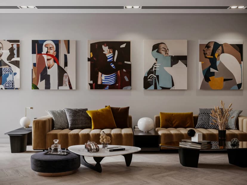 Elegant villa living room with ambient lighting