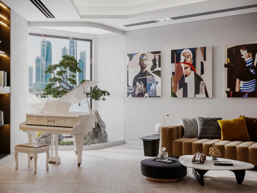 Elegant villa living room with ambient lighting