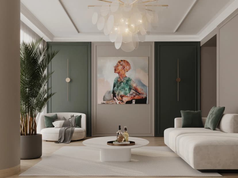 Elegant villa living room with ambient lighting
