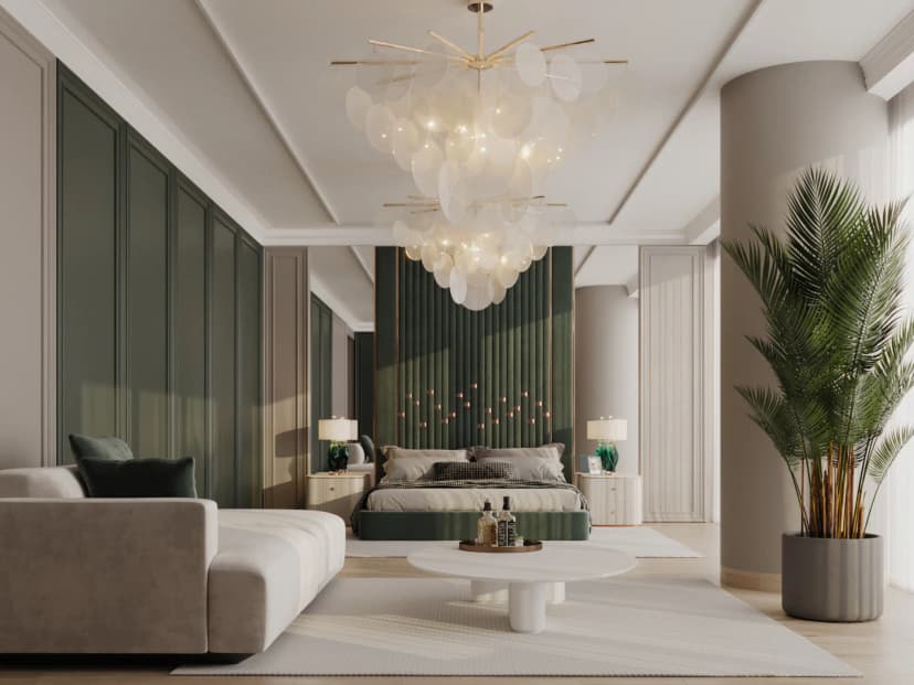 Elegant villa living room with ambient lighting