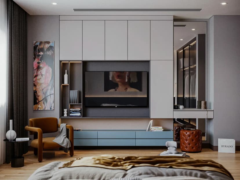 Elegant villa living room with ambient lighting