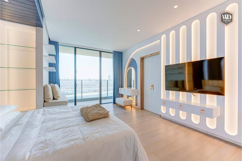 Elegant villa living room with ambient lighting