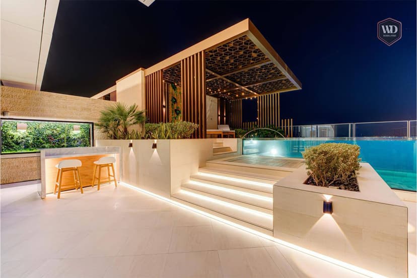 Elegant villa living room with ambient lighting