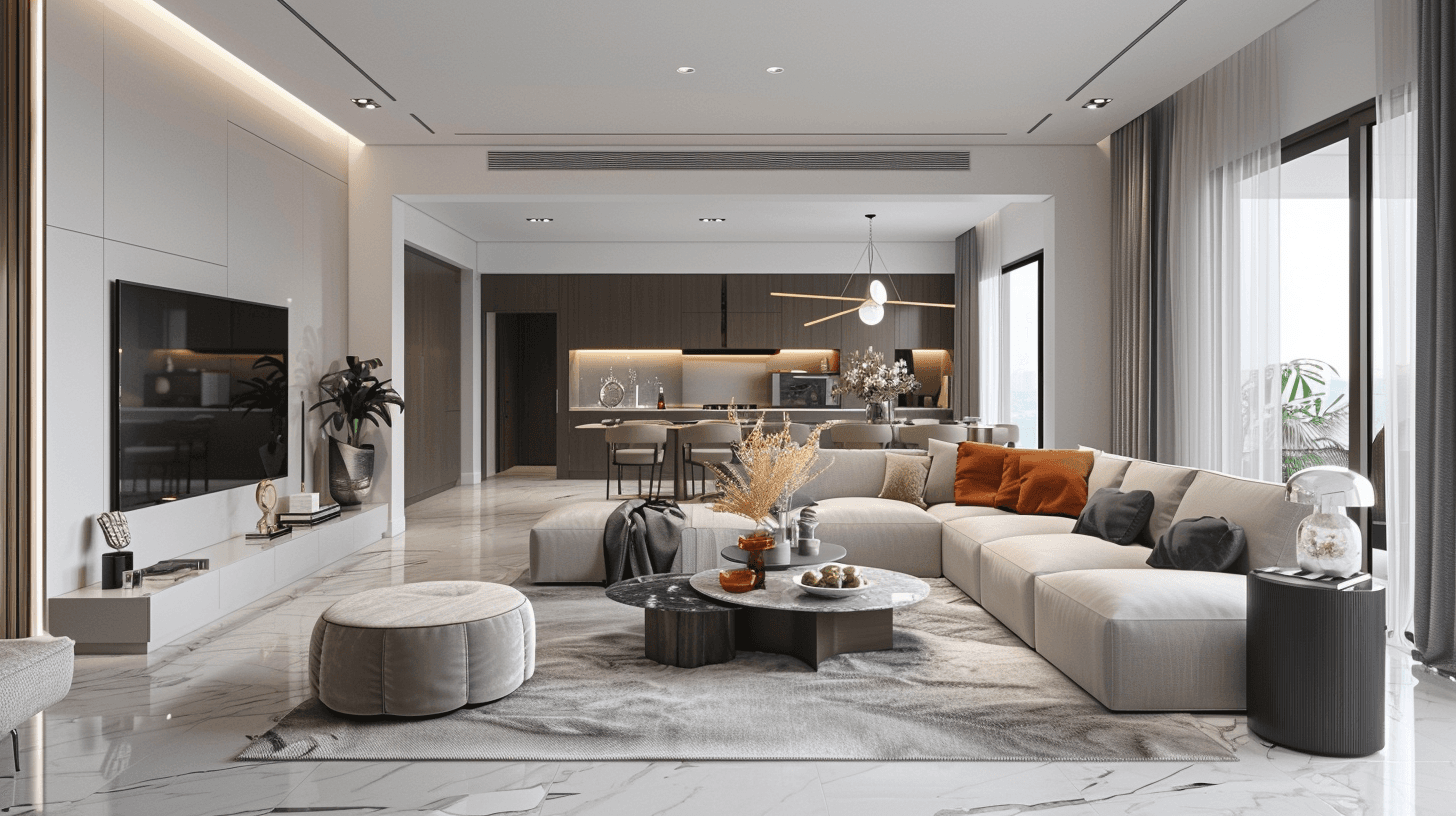 Efficient luxury apartment living room layout Dubai