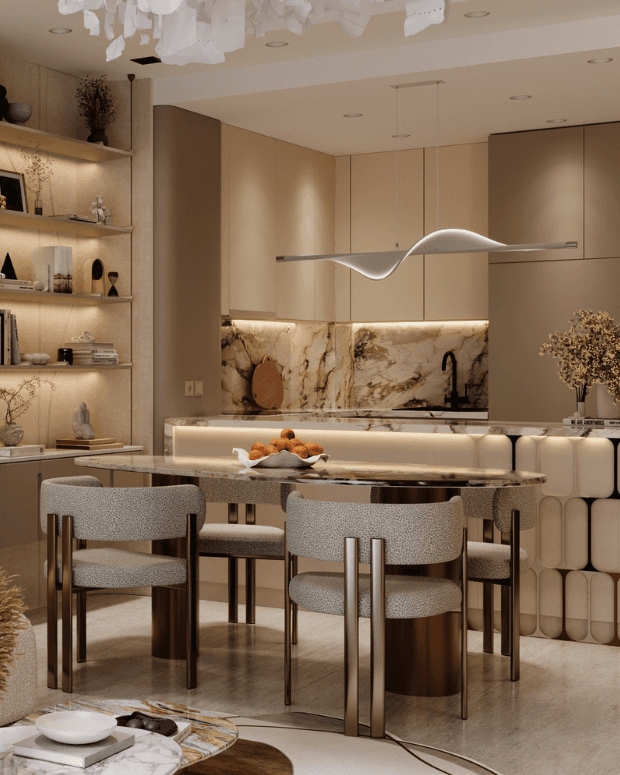 Round luxury bed with fairy lights