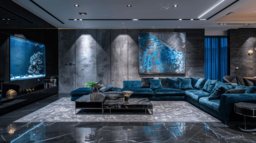 Elegant villa living room with ambient lighting