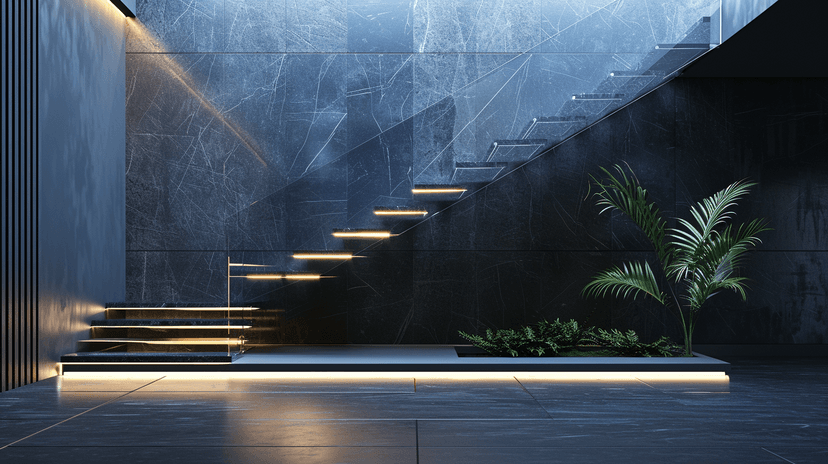 Modern kitchen design with marble countertops