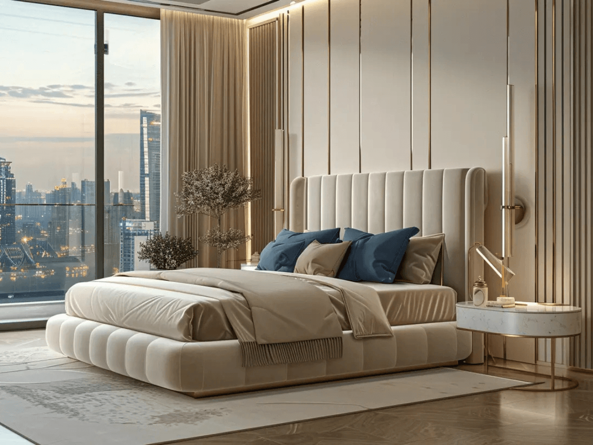 Elegant blue bedroom interior