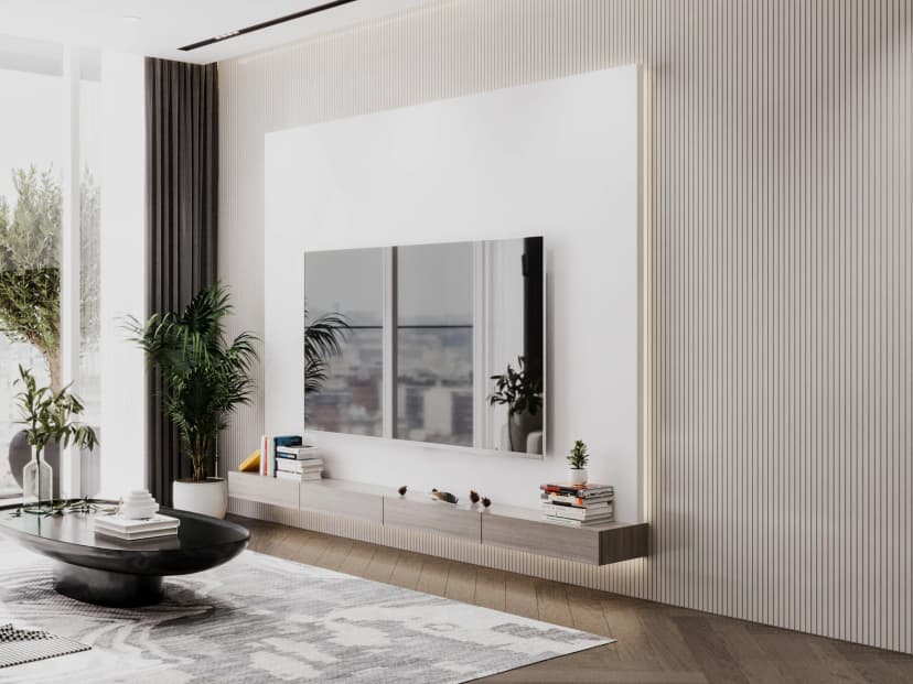 Bedroom with neutral tones and wall paneling