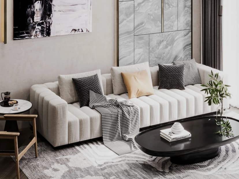Private lounge with artistic wall décor and leather seating