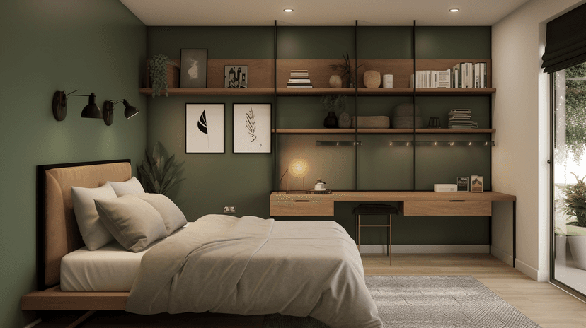 Bedroom with neutral tones and wall paneling