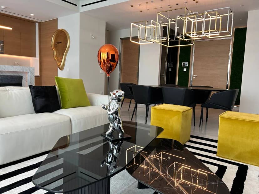 Elegant villa living room with ambient lighting