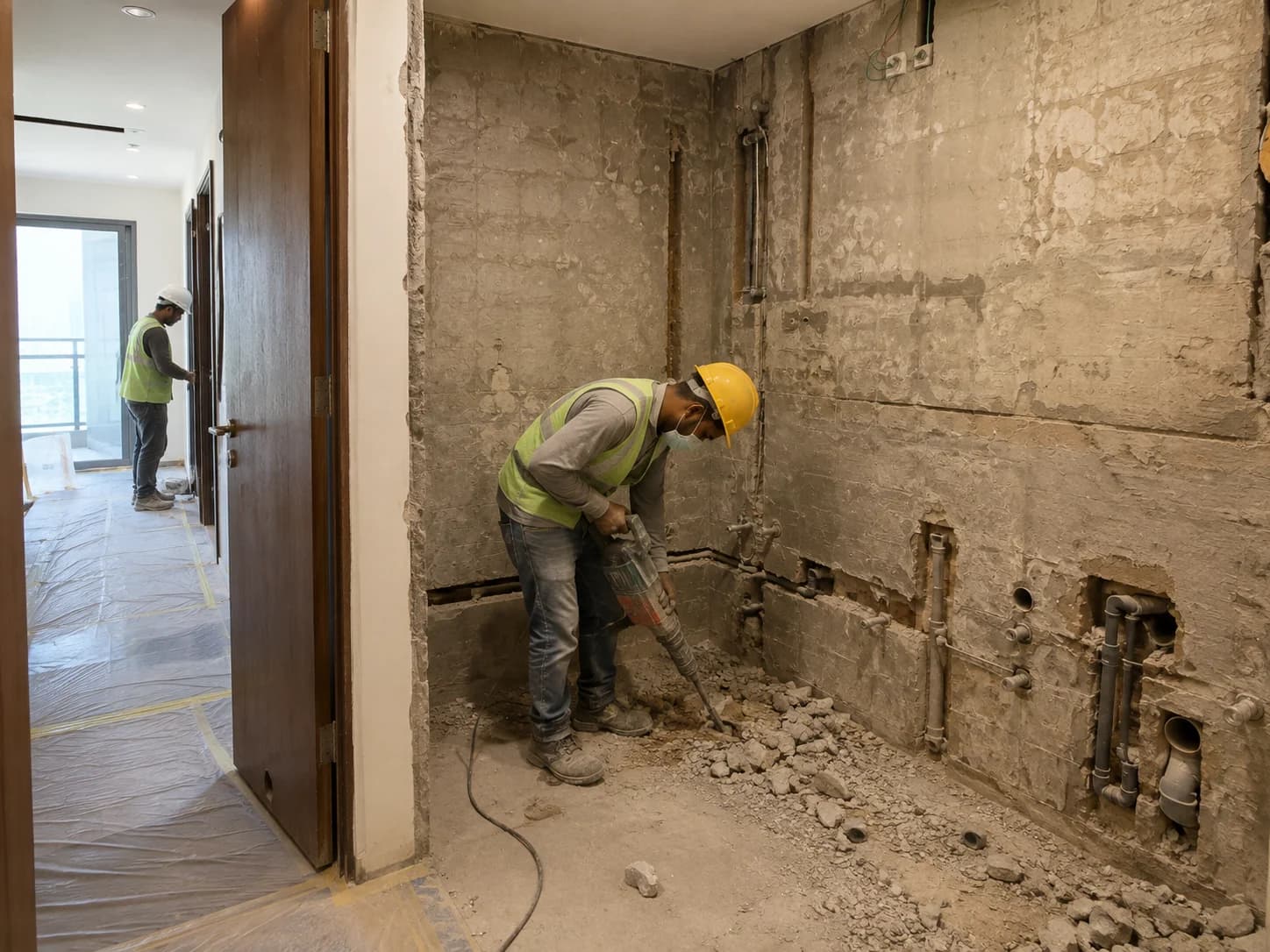 Bathroom demolition and strip-out during a Dubai renovation