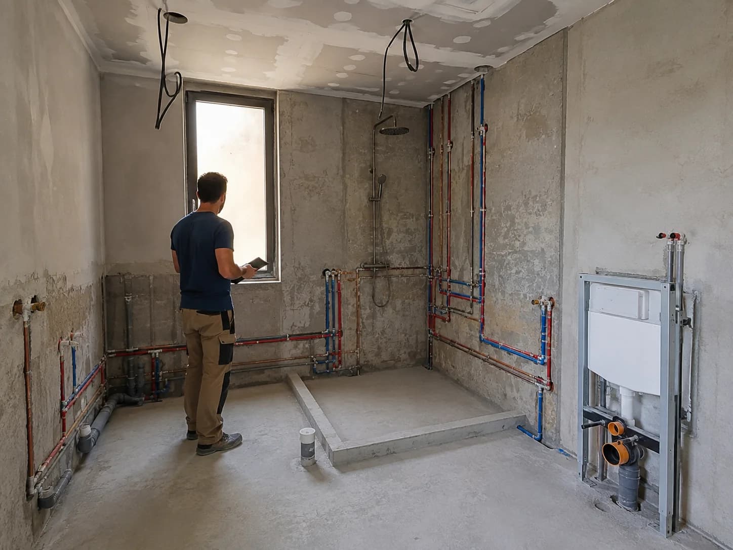 Plumbing and electrical work during a Dubai bathroom renovation
