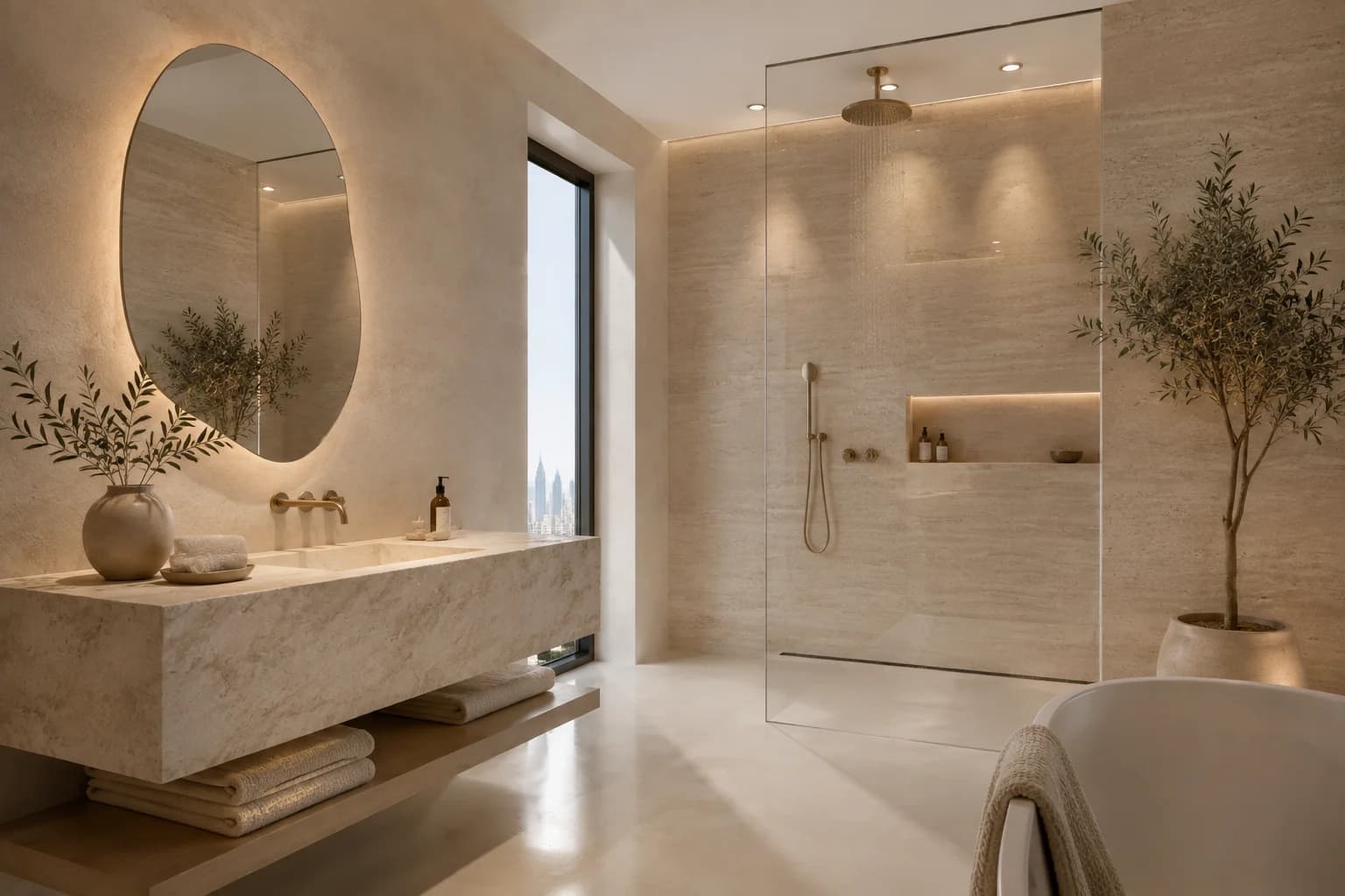 Serene modern bathroom interior for a Dubai renovation consultation