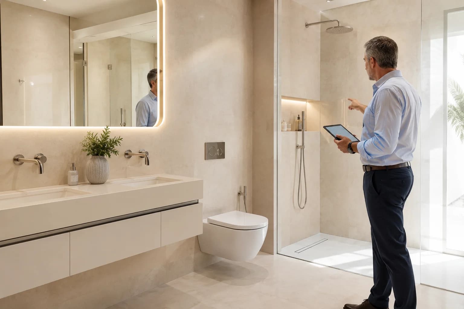 Final snagging inspection of a newly renovated Dubai bathroom
