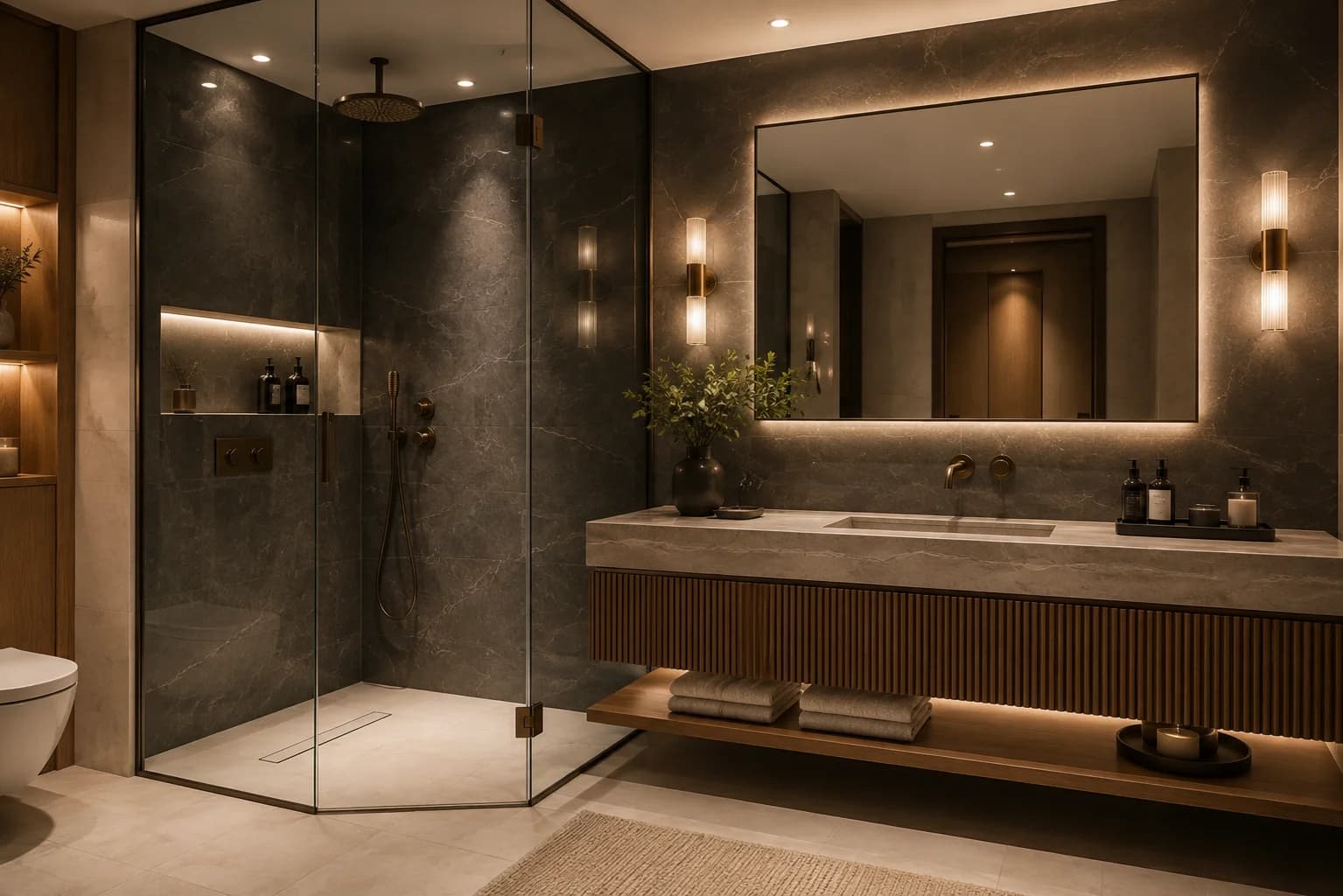 Dubai apartment bathroom converted from bathtub to walk-in shower