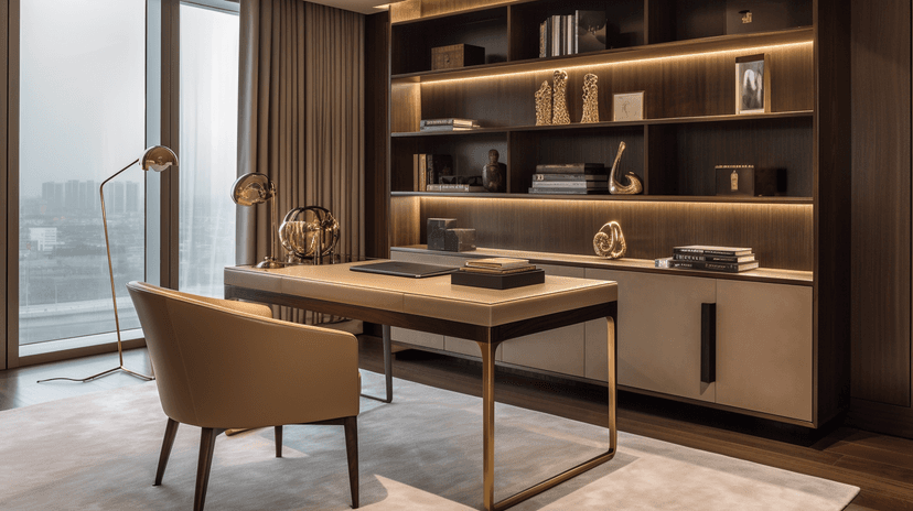 Private lounge with artistic wall décor and leather seating