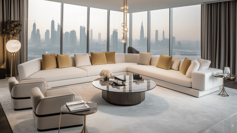 Elegant villa living room with ambient lighting