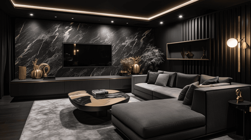 Elegant villa living room with ambient lighting