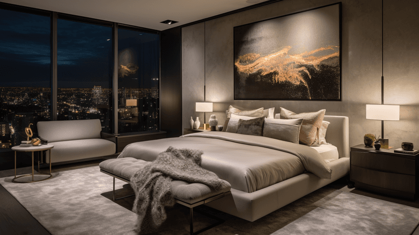 Elegant villa living room with ambient lighting