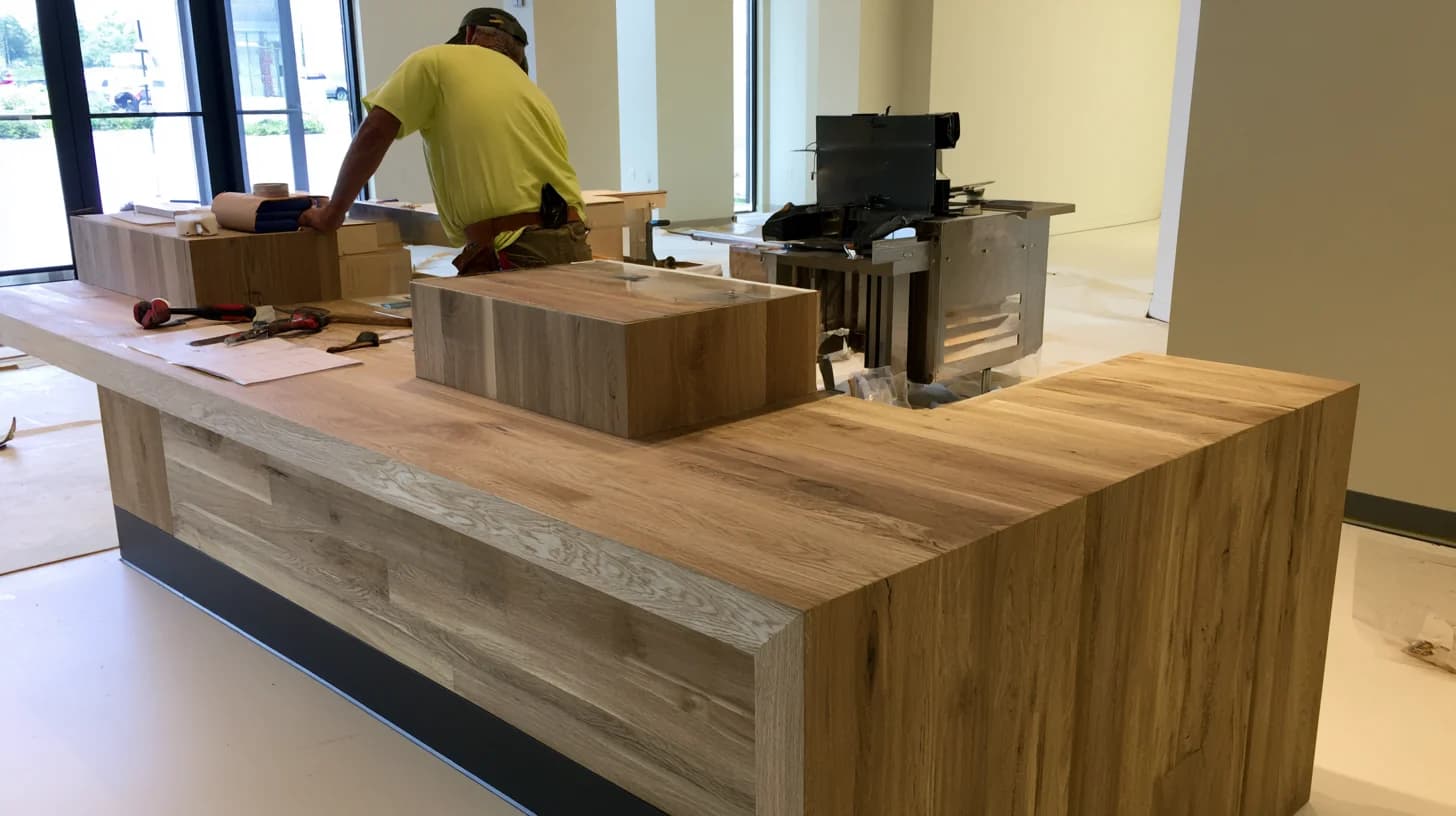 Cafe counter installation during a Dubai fit-out