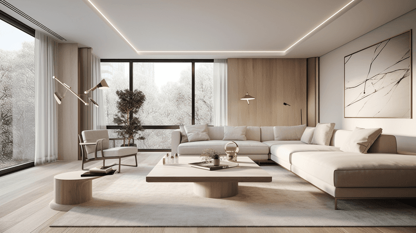 Elegant villa living room with ambient lighting