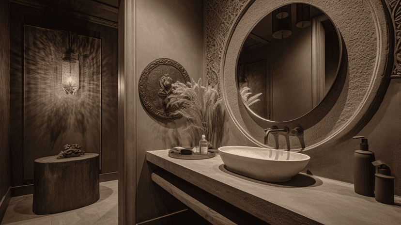 Luxury bathroom with golden fixtures