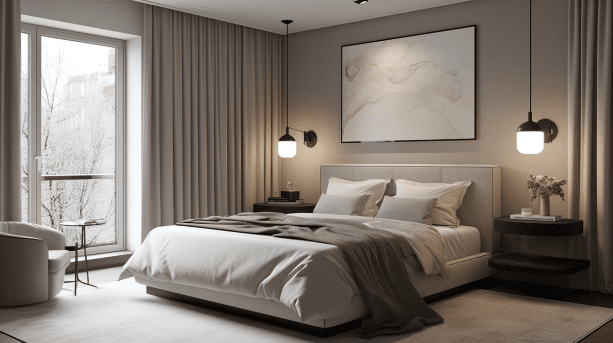Round luxury bed with fairy lights