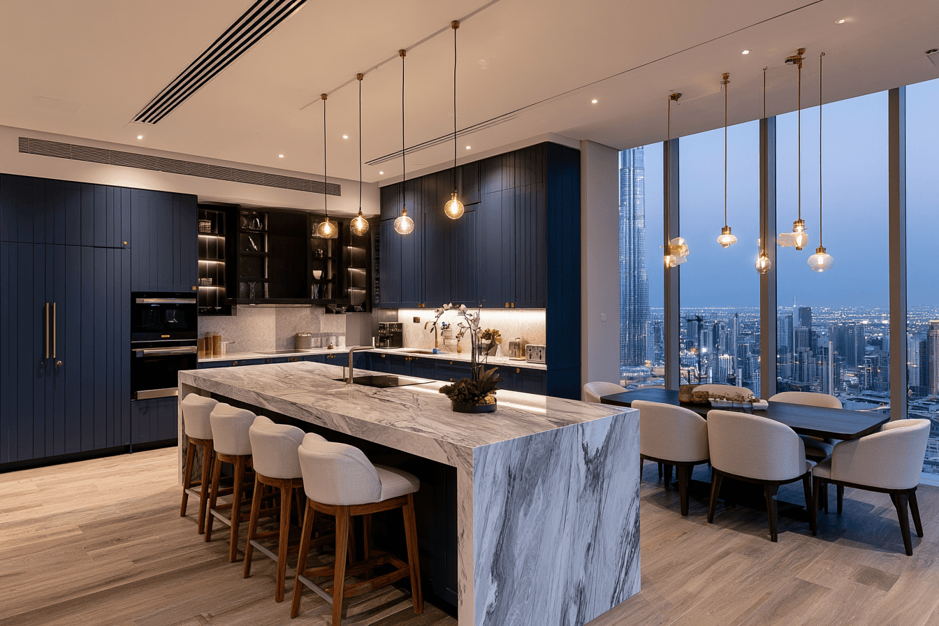  Completed luxury kitchen and dining area renovation in a Downtown Dubai apartment