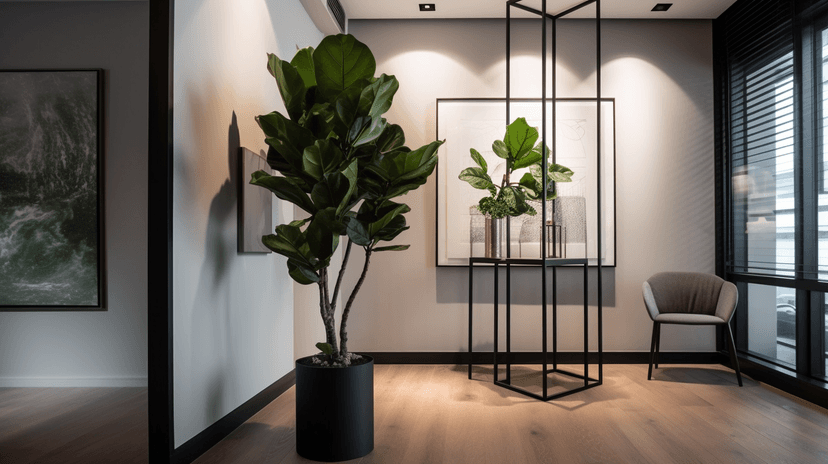 Private lounge with artistic wall décor and leather seating