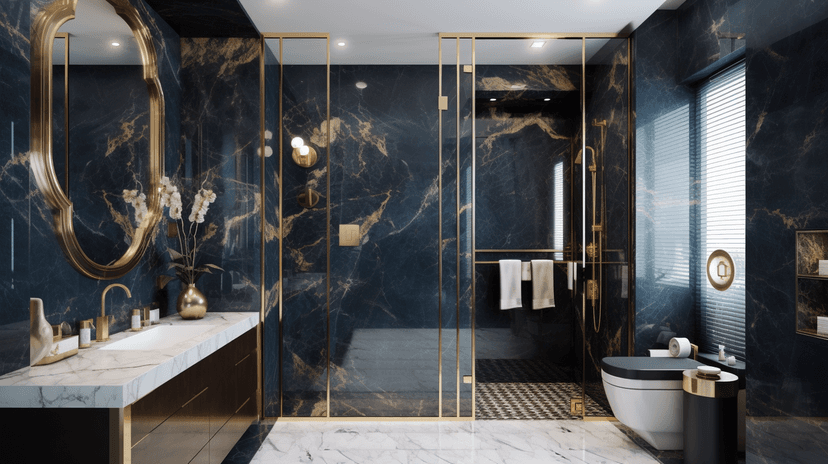 Luxury bathroom with golden fixtures
