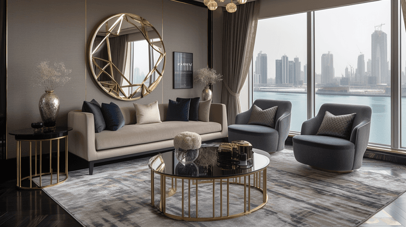 Private lounge with artistic wall décor and leather seating