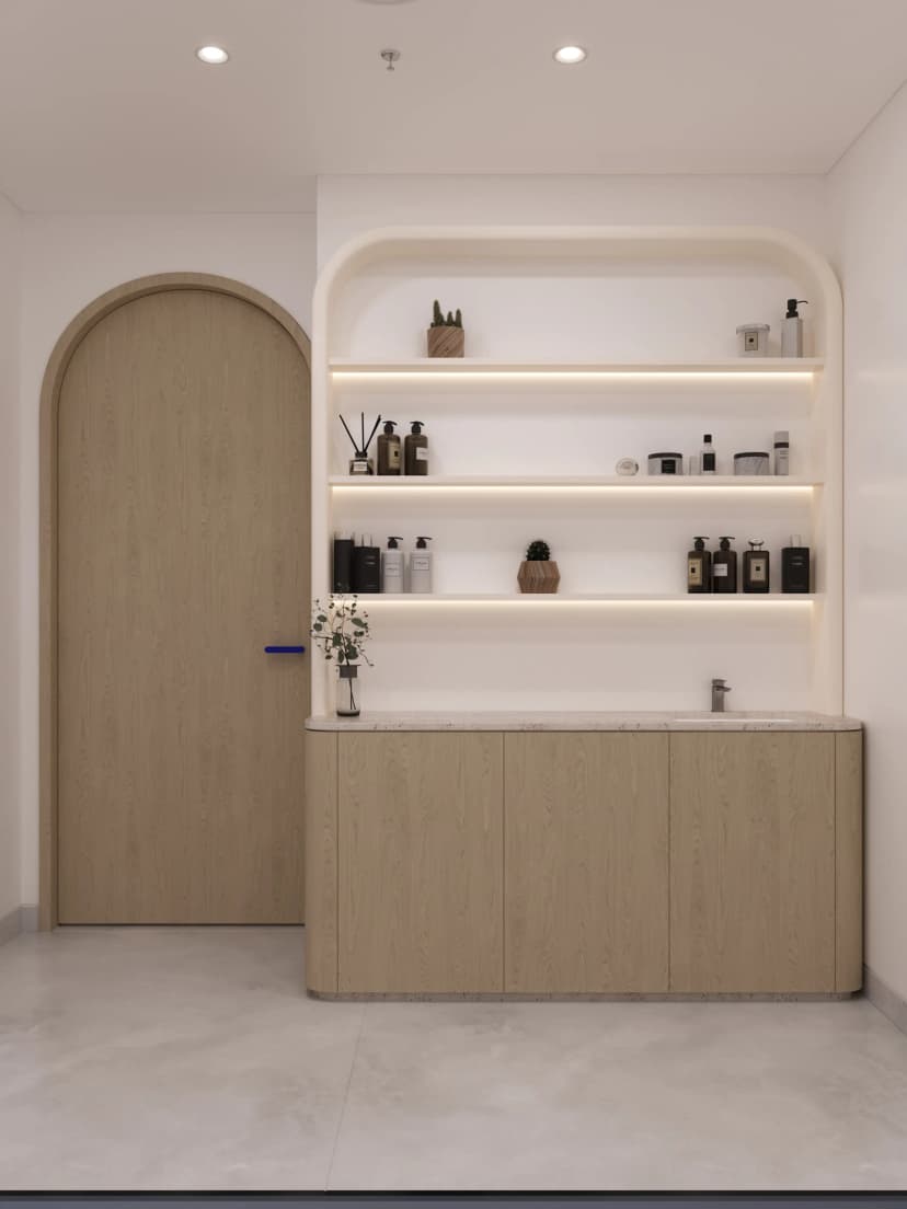 Private lounge with artistic wall décor and leather seating