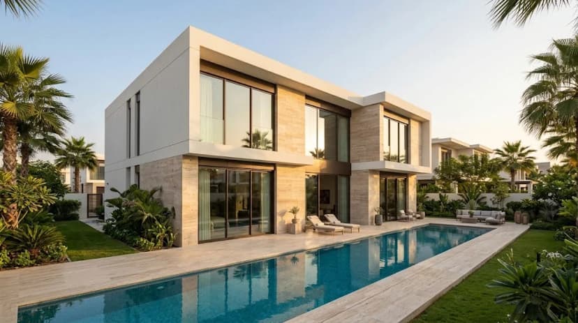 Contemporary three-bedroom villa exterior in District One Dubai